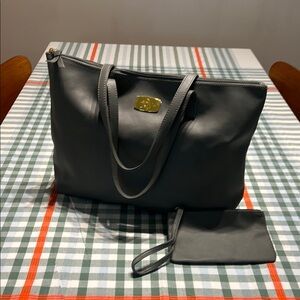 Joy Mangano NWOT Elegant Gray Tote Bag with Pouch